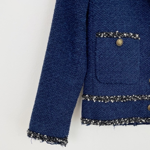 Zara Woman Blue Navy Frayed Tweed Knit Blazer Size Xsmall - Picture 7 of 16